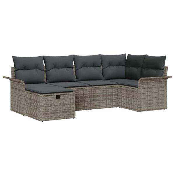 Grote foto vidaxl tuin sofa set met kussen met opslag 6 pcs grijs poly riet tuin en terras tuinmeubelen