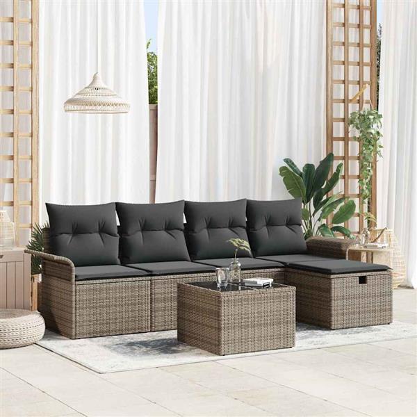Grote foto vidaxl tuin sofa set met kussen met opslag 6 pcs grijs poly riet tuin en terras tuinmeubelen