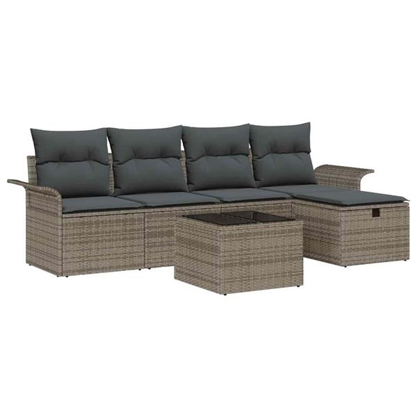 Grote foto vidaxl tuin sofa set met kussen met opslag 6 pcs grijs poly riet tuin en terras tuinmeubelen