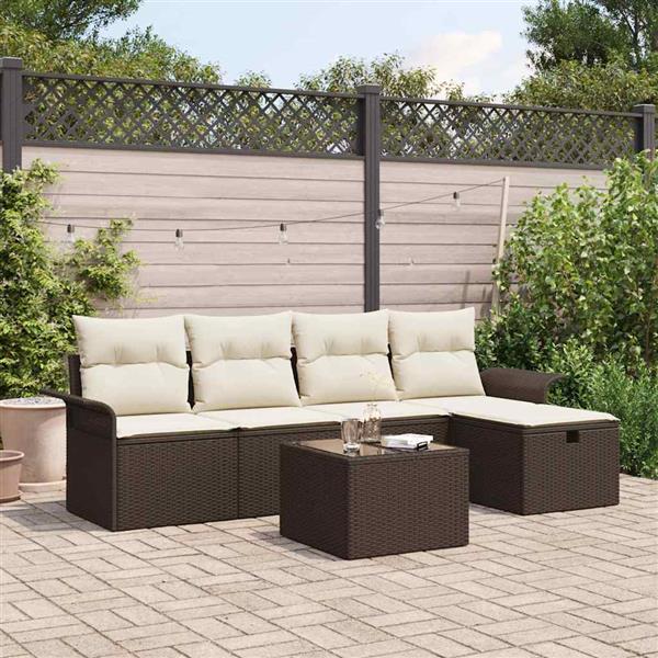 Grote foto vidaxl tuin sofa set met kussen met opslag 6 pcs bruin poly riet tuin en terras tuinmeubelen