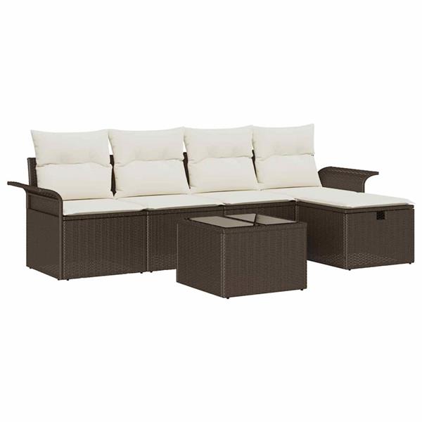 Grote foto vidaxl tuin sofa set met kussen met opslag 6 pcs bruin poly riet tuin en terras tuinmeubelen