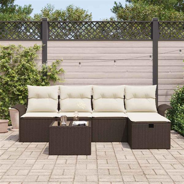Grote foto vidaxl tuin sofa set met kussen met opslag 6 pcs bruin poly riet tuin en terras tuinmeubelen