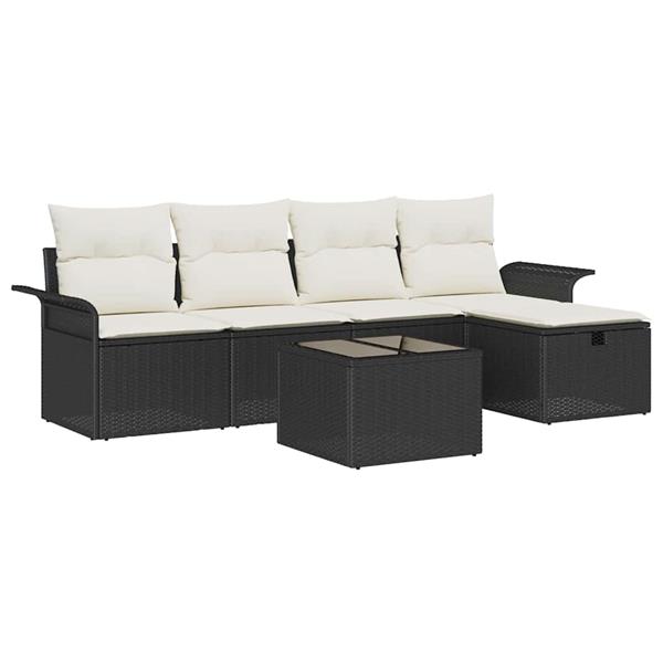 Grote foto vidaxl tuin sofa set met kussen met opslag 6 pcs zwart poly riet tuin en terras tuinmeubelen