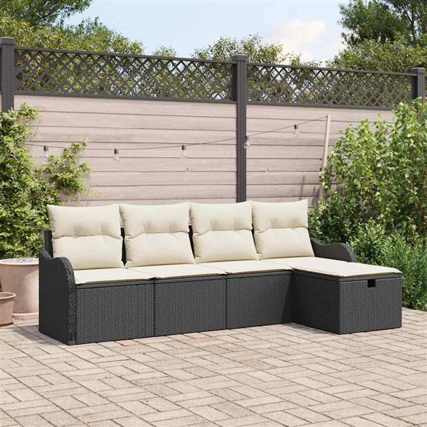 Grote foto vidaxl tuin sofa set met kussen met opslag 5 pcs zwart poly riet tuin en terras tuinmeubelen
