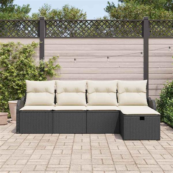 Grote foto vidaxl tuin sofa set met kussen met opslag 5 pcs zwart poly riet tuin en terras tuinmeubelen