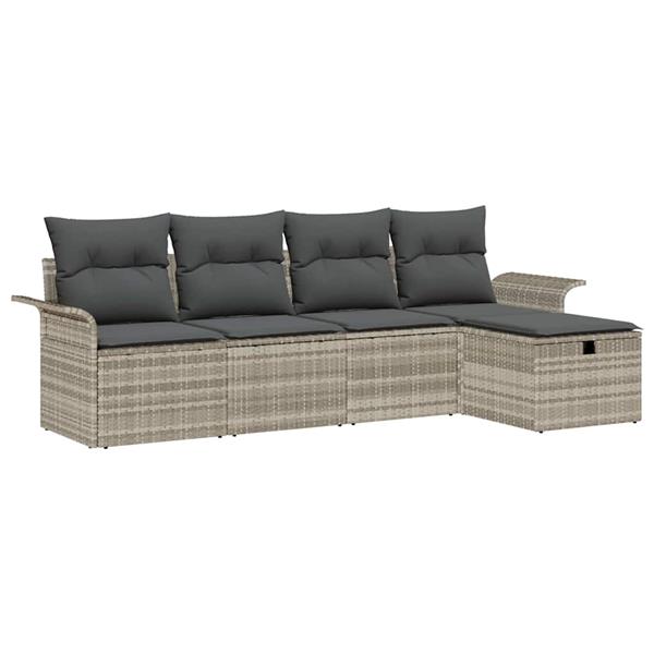 Grote foto vidaxl tuin sofa set met kussen met opslag 5 pcs lichtgrijs poly riet tuin en terras tuinmeubelen