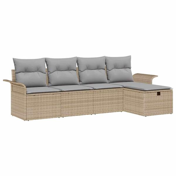 Grote foto vidaxl tuin sofa set met kussen met opslag 5 pcs beige poly riet tuin en terras tuinmeubelen