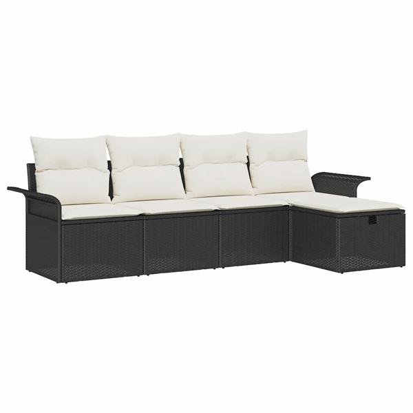 Grote foto vidaxl tuin sofa set met kussen met opslag 5 pcs zwart poly riet tuin en terras tuinmeubelen