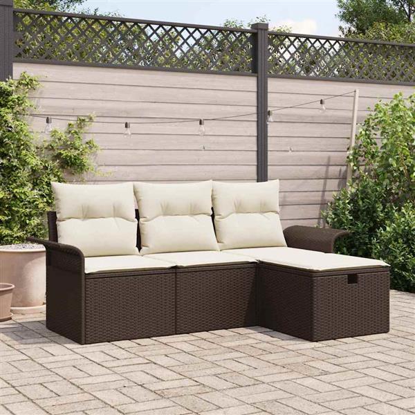 Grote foto vidaxl tuin sofa set met kussen met opslag 4 pcs bruin poly riet tuin en terras tuinmeubelen