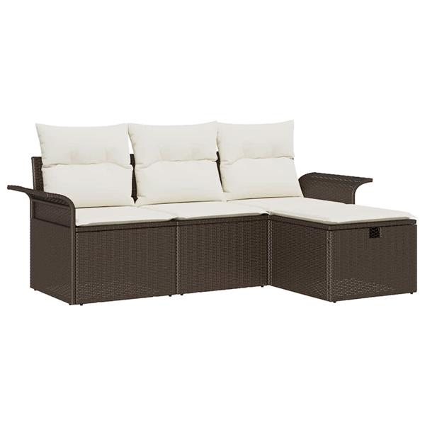 Grote foto vidaxl tuin sofa set met kussen met opslag 4 pcs bruin poly riet tuin en terras tuinmeubelen
