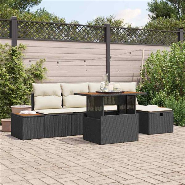 Grote foto vidaxl tuin sofa set met kussen met opslag 6 pcs zwart poly riet tuin en terras tuinmeubelen