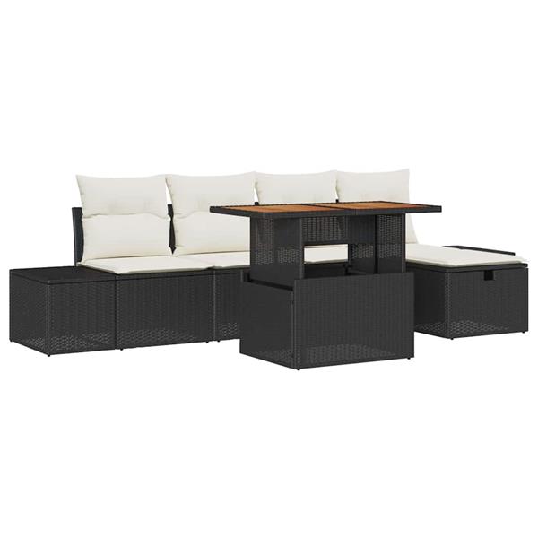 Grote foto vidaxl tuin sofa set met kussen met opslag 6 pcs zwart poly riet tuin en terras tuinmeubelen
