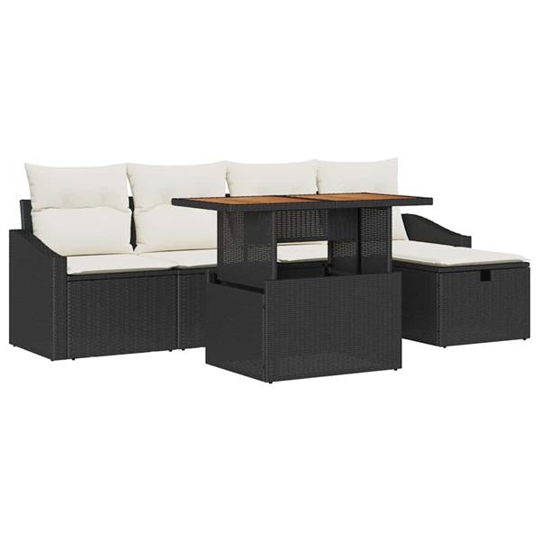 Grote foto vidaxl tuin sofa set met kussen met opslag 6 pcs zwart poly riet tuin en terras tuinmeubelen