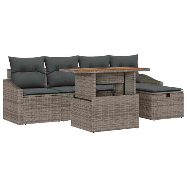 Grote foto vidaxl tuin sofa set met kussen met opslag 6 pcs grijs poly riet tuin en terras tuinmeubelen