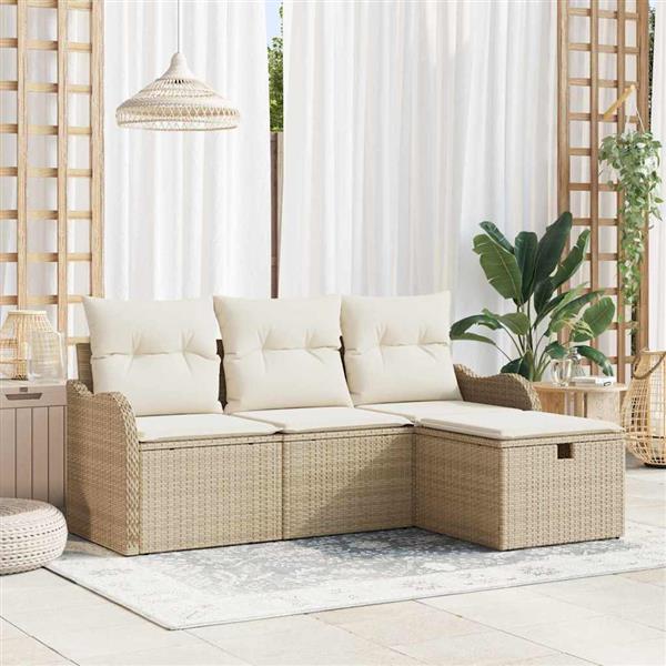 Grote foto vidaxl tuin sofa set met kussen met opslag 4 pcs beige poly riet tuin en terras tuinmeubelen
