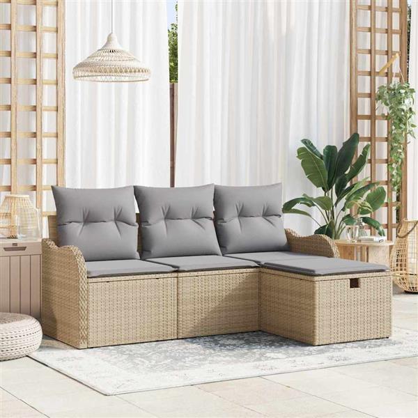 Grote foto vidaxl tuin sofa set met kussen met opslag 4 pcs beige poly riet tuin en terras tuinmeubelen