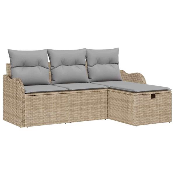 Grote foto vidaxl tuin sofa set met kussen met opslag 4 pcs beige poly riet tuin en terras tuinmeubelen