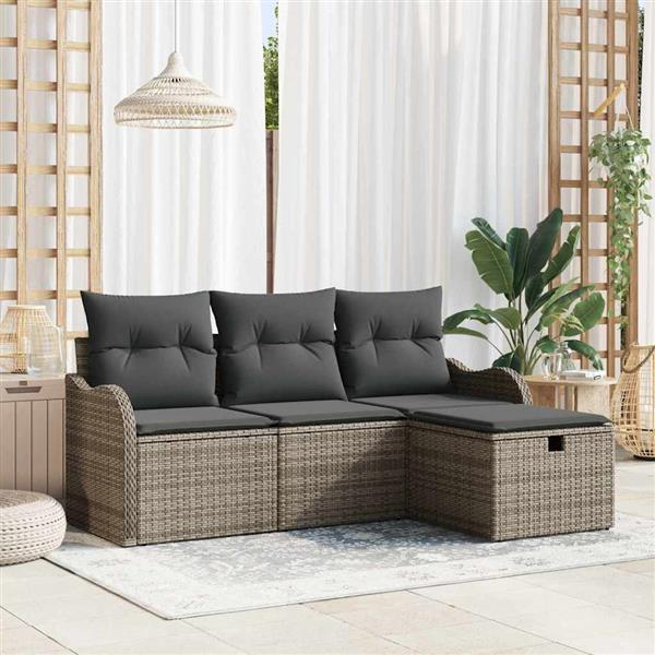 Grote foto vidaxl tuin sofa set met kussen met opslag 4 pcs grijs poly riet tuin en terras tuinmeubelen