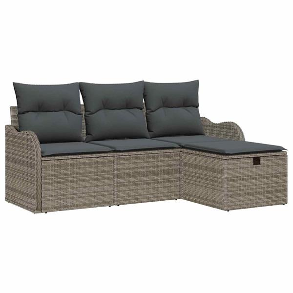 Grote foto vidaxl tuin sofa set met kussen met opslag 4 pcs grijs poly riet tuin en terras tuinmeubelen