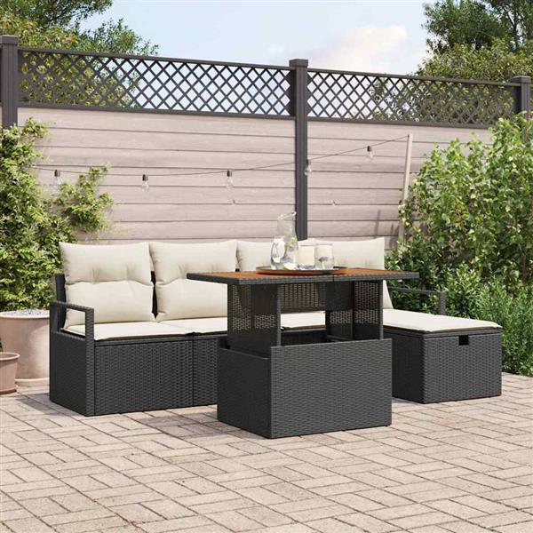 Grote foto vidaxl tuin sofa set met kussen met opslag 6 pcs zwart poly riet tuin en terras tuinmeubelen