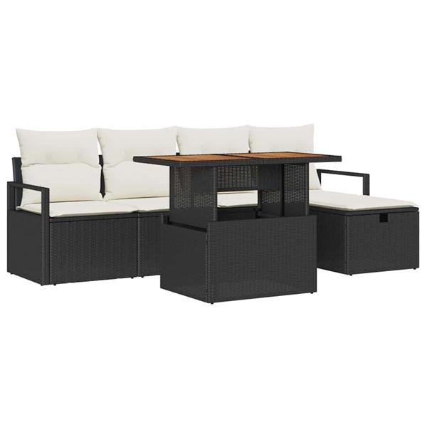 Grote foto vidaxl tuin sofa set met kussen met opslag 6 pcs zwart poly riet tuin en terras tuinmeubelen
