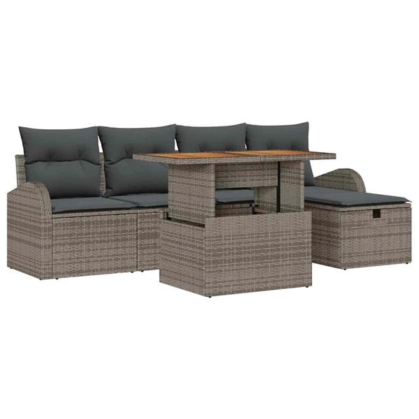 Grote foto vidaxl tuin sofa set met kussen met opslag 6 pcs grijs poly riet tuin en terras tuinmeubelen