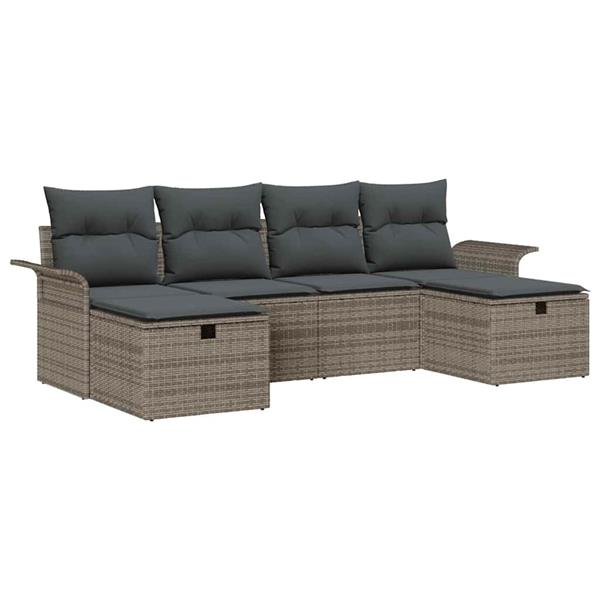 Grote foto vidaxl tuin sofa set met kussen met opslag 6 pcs grijs poly riet tuin en terras tuinmeubelen