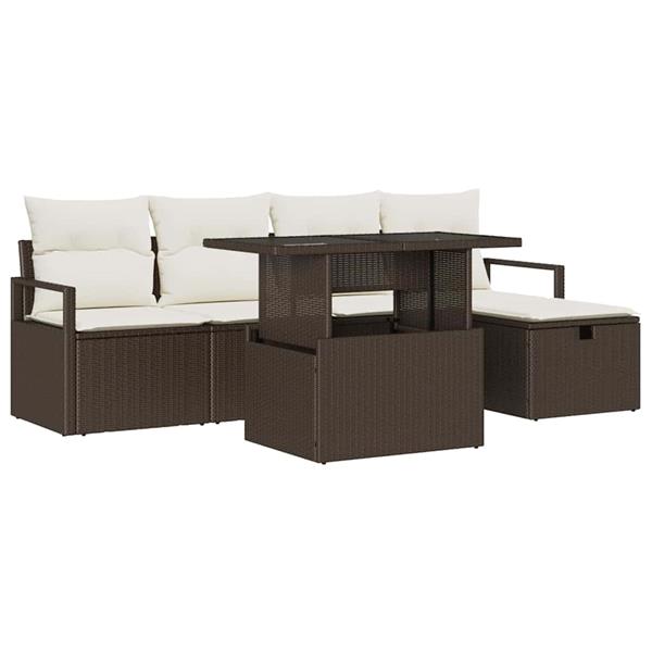 Grote foto vidaxl tuin sofa set met kussen met opslag 6 pcs bruin poly riet tuin en terras tuinmeubelen