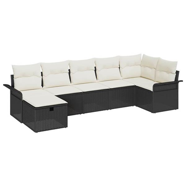Grote foto vidaxl tuin sofa set met kussen met opslag 7 pcs zwart poly riet tuin en terras tuinmeubelen