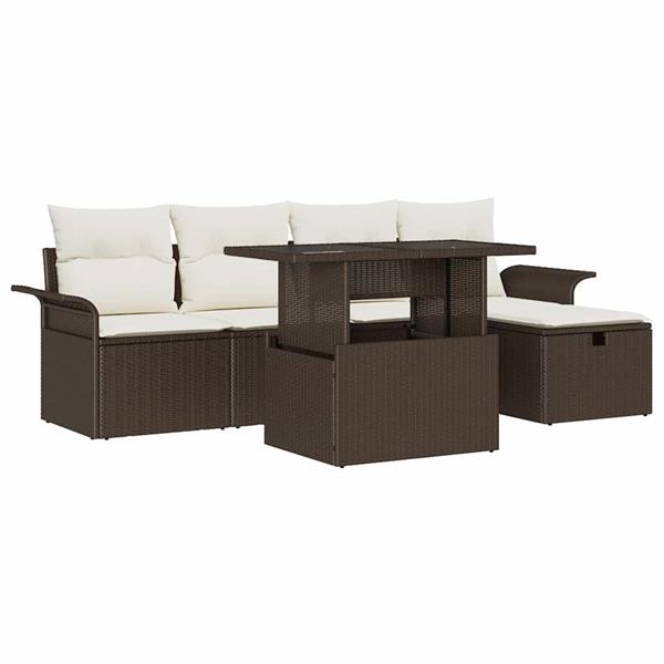 Grote foto vidaxl tuin sofa set met kussen met opslag 6 pcs bruin poly riet tuin en terras tuinmeubelen