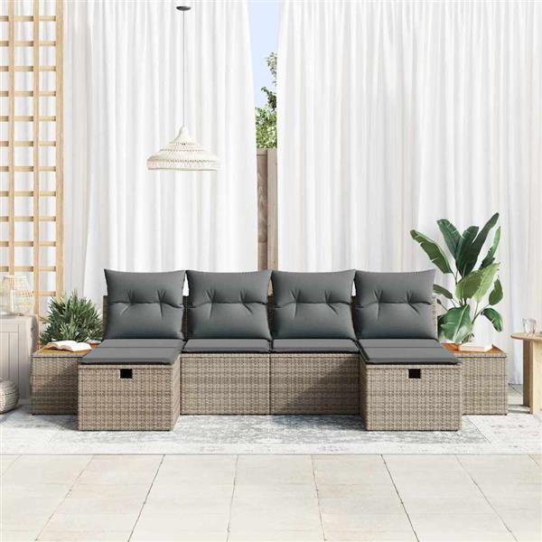 Grote foto vidaxl tuin sofa set met kussen 6 pcs grijs poly riet tuin en terras tuinmeubelen