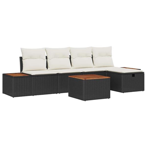 Grote foto vidaxl tuin sofa set met kussen 6 pcs zwart poly riet tuin en terras tuinmeubelen