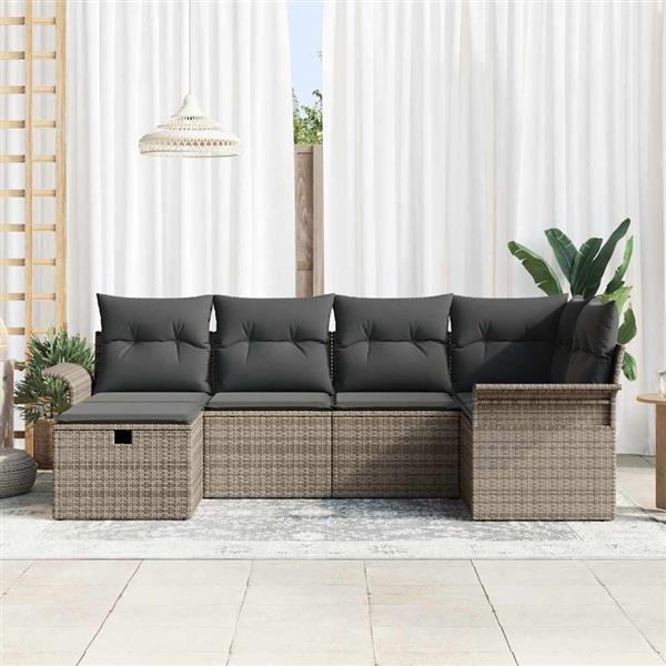 Grote foto vidaxl tuin sofa set met kussen met opslag 6 pcs grijs poly riet tuin en terras tuinmeubelen