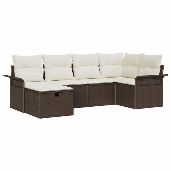 Grote foto vidaxl tuin sofa set met kussen met opslag 6 pcs bruin poly riet tuin en terras tuinmeubelen