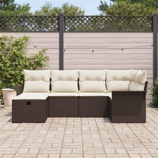 Grote foto vidaxl tuin sofa set met kussen met opslag 6 pcs bruin poly riet tuin en terras tuinmeubelen