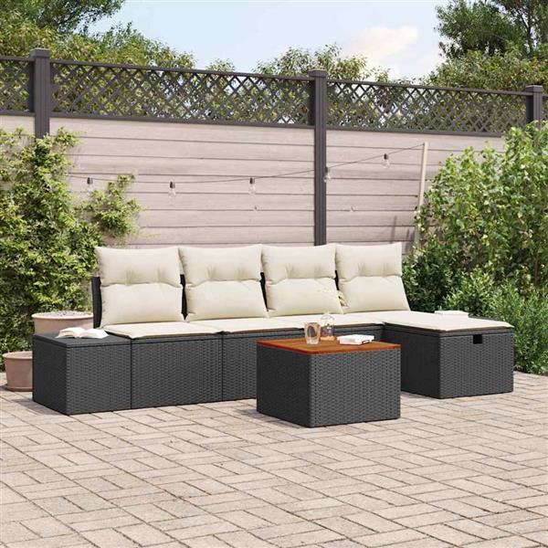 Grote foto vidaxl tuin sofa set met kussen met opslag 6 pcs zwart poly riet tuin en terras tuinmeubelen