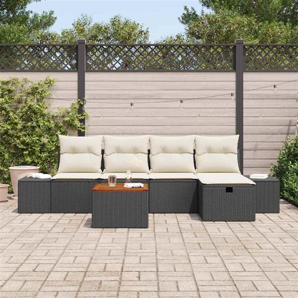 Grote foto vidaxl tuin sofa set met kussen met opslag 6 pcs zwart poly riet tuin en terras tuinmeubelen