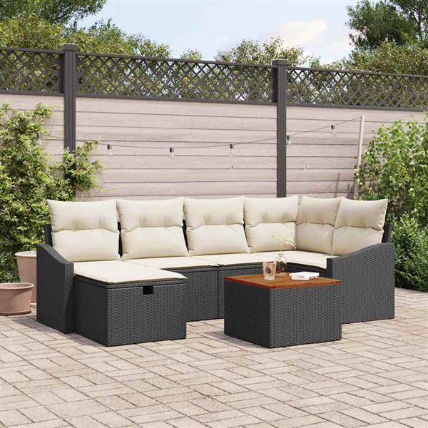 Grote foto vidaxl tuin sofa set met kussen met opslag 7 pcs zwart poly riet tuin en terras tuinmeubelen