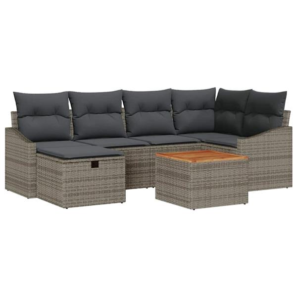 Grote foto vidaxl tuin sofa set met kussen met opslag 7 pcs grijs poly riet tuin en terras tuinmeubelen