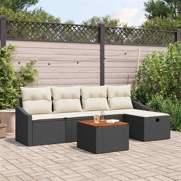 Grote foto vidaxl tuin sofa set met kussen met opslag 6 pcs zwart poly riet tuin en terras tuinmeubelen
