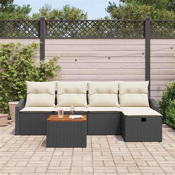 Grote foto vidaxl tuin sofa set met kussen met opslag 6 pcs zwart poly riet tuin en terras tuinmeubelen