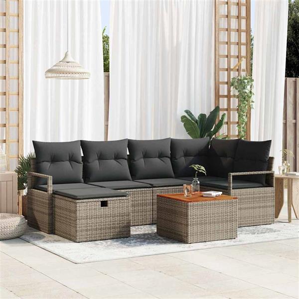 Grote foto vidaxl tuin sofa set met kussen met opslag 7 pcs grijs poly riet tuin en terras tuinmeubelen