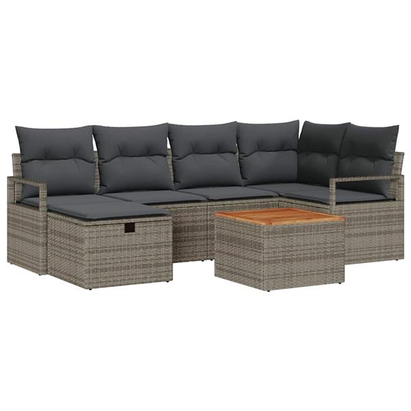 Grote foto vidaxl tuin sofa set met kussen met opslag 7 pcs grijs poly riet tuin en terras tuinmeubelen