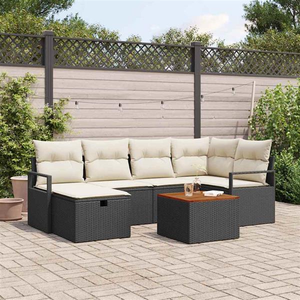 Grote foto vidaxl tuin sofa set met kussen met opslag 7 pcs zwart poly riet tuin en terras tuinmeubelen