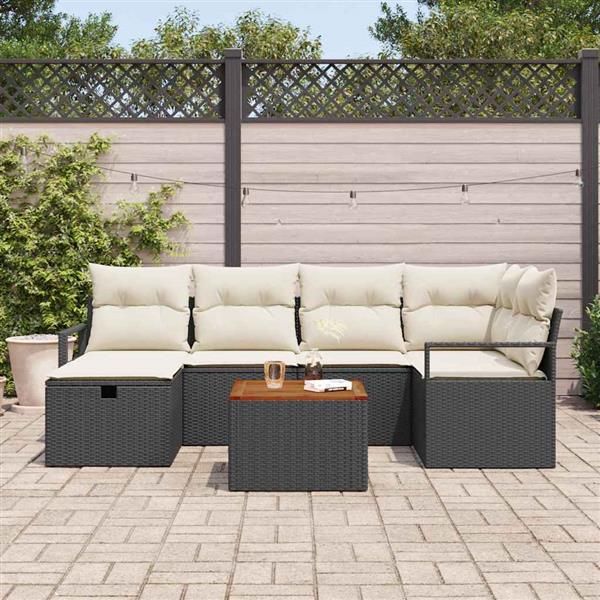 Grote foto vidaxl tuin sofa set met kussen met opslag 7 pcs zwart poly riet tuin en terras tuinmeubelen