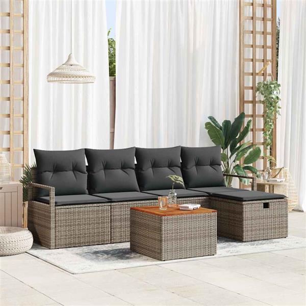 Grote foto vidaxl tuin sofa set met kussen met opslag 6 pcs grijs poly riet tuin en terras tuinmeubelen
