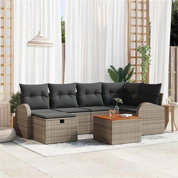 Grote foto vidaxl tuin sofa set met kussen met opslag 7 pcs grijs poly riet tuin en terras tuinmeubelen