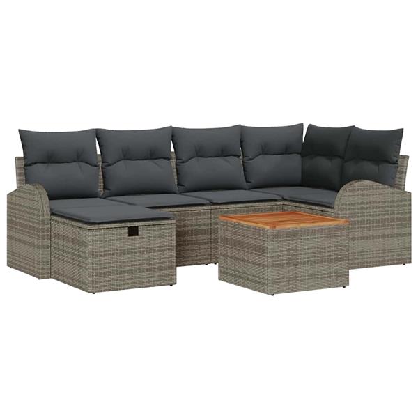 Grote foto vidaxl tuin sofa set met kussen met opslag 7 pcs grijs poly riet tuin en terras tuinmeubelen