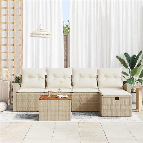 Grote foto vidaxl tuin sofa set met kussen met opslag 6 pcs beige poly riet tuin en terras tuinmeubelen