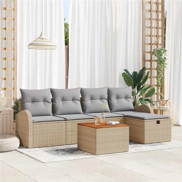 Grote foto vidaxl tuin sofa set met kussen met opslag 6 pcs beige poly riet tuin en terras tuinmeubelen